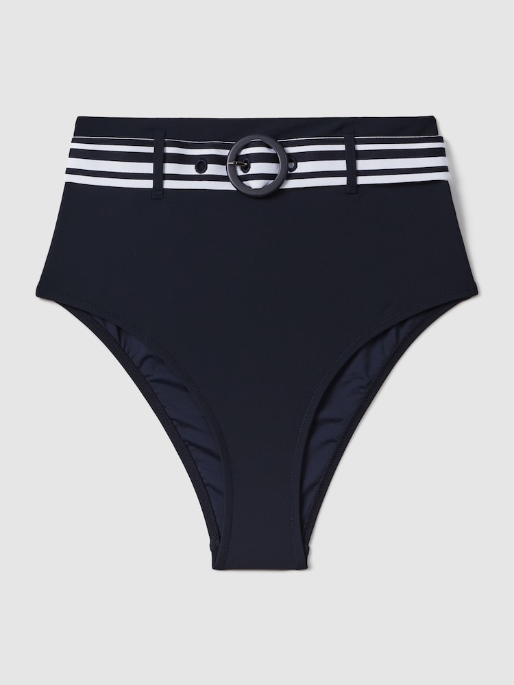 Reiss Navy/White Jessica High Rise Belted Bikini Bottoms - Image 2 of 5