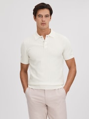 Reiss White Pascoe Textured Modal Blend Polo Shirt - Image 1 of 7
