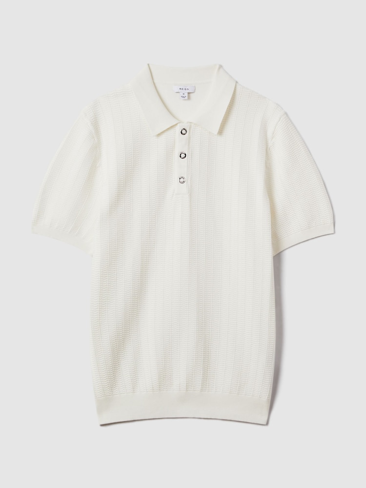 Reiss White Pascoe Textured Modal Blend Polo Shirt - Image 2 of 7