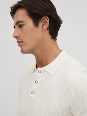 Reiss White Pascoe Textured Modal Blend Polo Shirt - Image 4 of 7