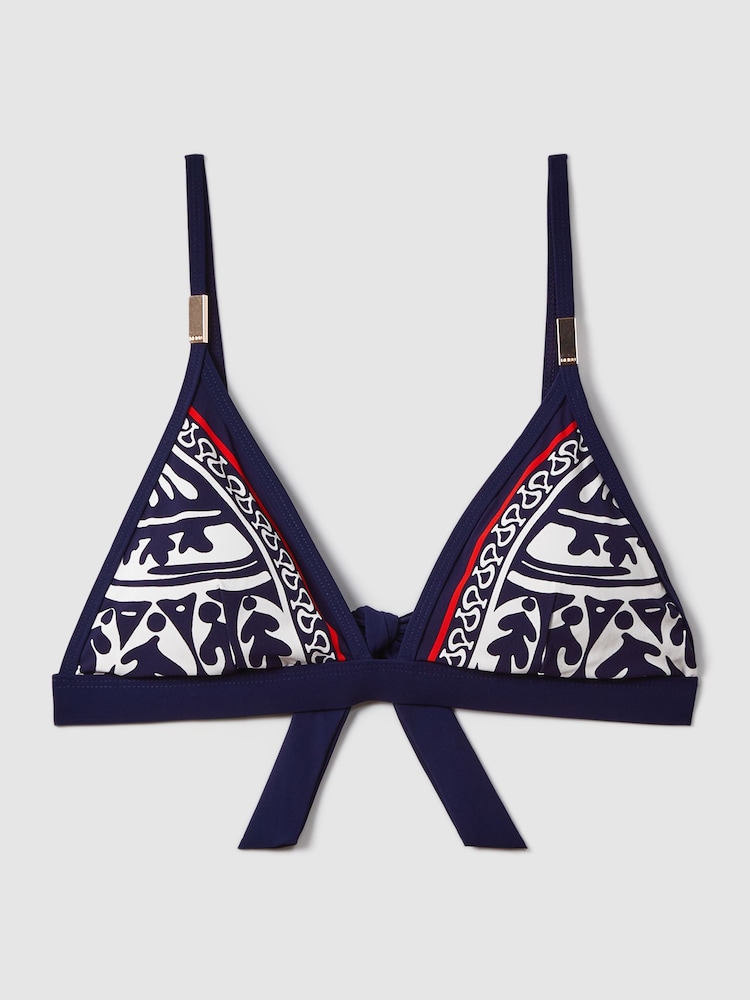 Reiss Navy/Red Mia Printed Triangle Bikini Top - Image 2 of 5
