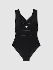 Reiss Black Harper Cross-Back Mesh Swimsuit - Image 2 of 6