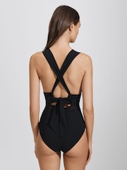 Reiss Black Harper Cross-Back Mesh Swimsuit - Image 5 of 6