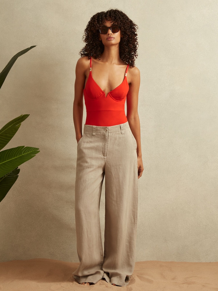 Reiss Red Amber Underwired Tie Back Swimsuit - Image 1 of 5