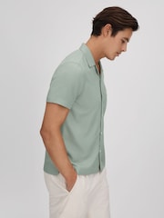 Reiss Pistachio Tokyo Cuban Collar Button-Through Shirt - Image 4 of 6