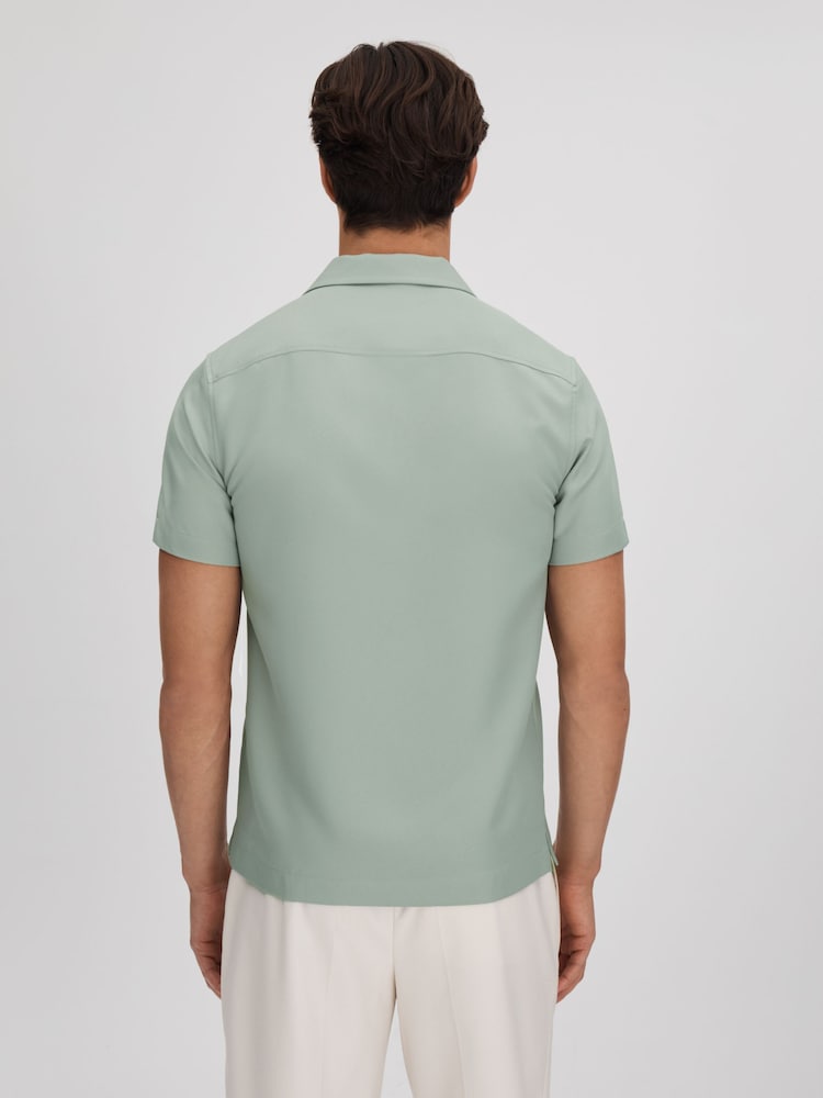 Reiss Pistachio Tokyo Cuban Collar Button-Through Shirt - Image 6 of 6