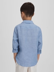 Reiss Sky Blue Ruban 3-9 yrs Striped Linen Cutaway Collar Shirt - Image 5 of 5