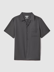Reiss Charcoal Tokyo Cuban Collar Button-Through Shirt - Image 2 of 5