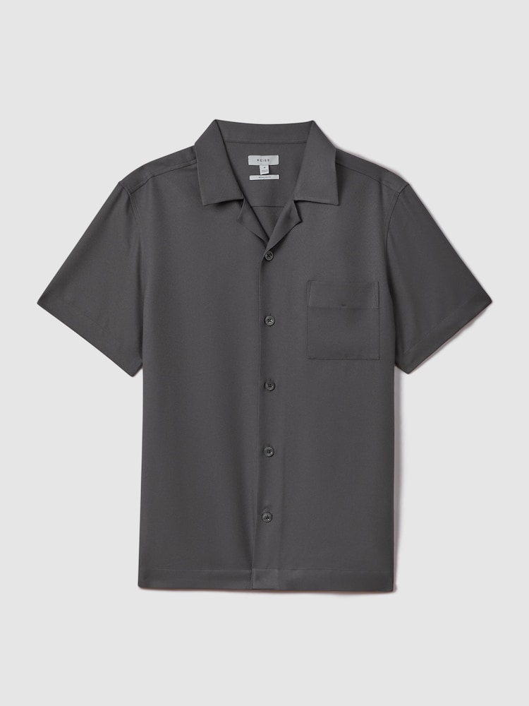 Reiss Charcoal Tokyo Cuban Collar Button-Through Shirt - Image 2 of 5