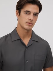 Reiss Charcoal Tokyo Cuban Collar Button-Through Shirt - Image 4 of 5