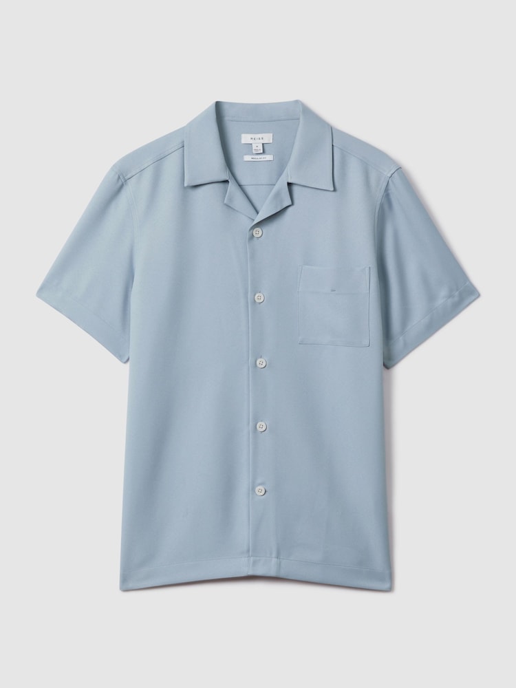 Reiss China Blue Tokyo Cuban Collar Button-Through Shirt - Image 2 of 6