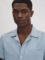 Reiss China Blue Tokyo Cuban Collar Button-Through Shirt - Image 4 of 6