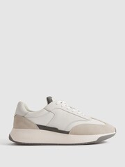 Reiss Off White Emmett Leather Suede Running Trainers - Image 1 of 5