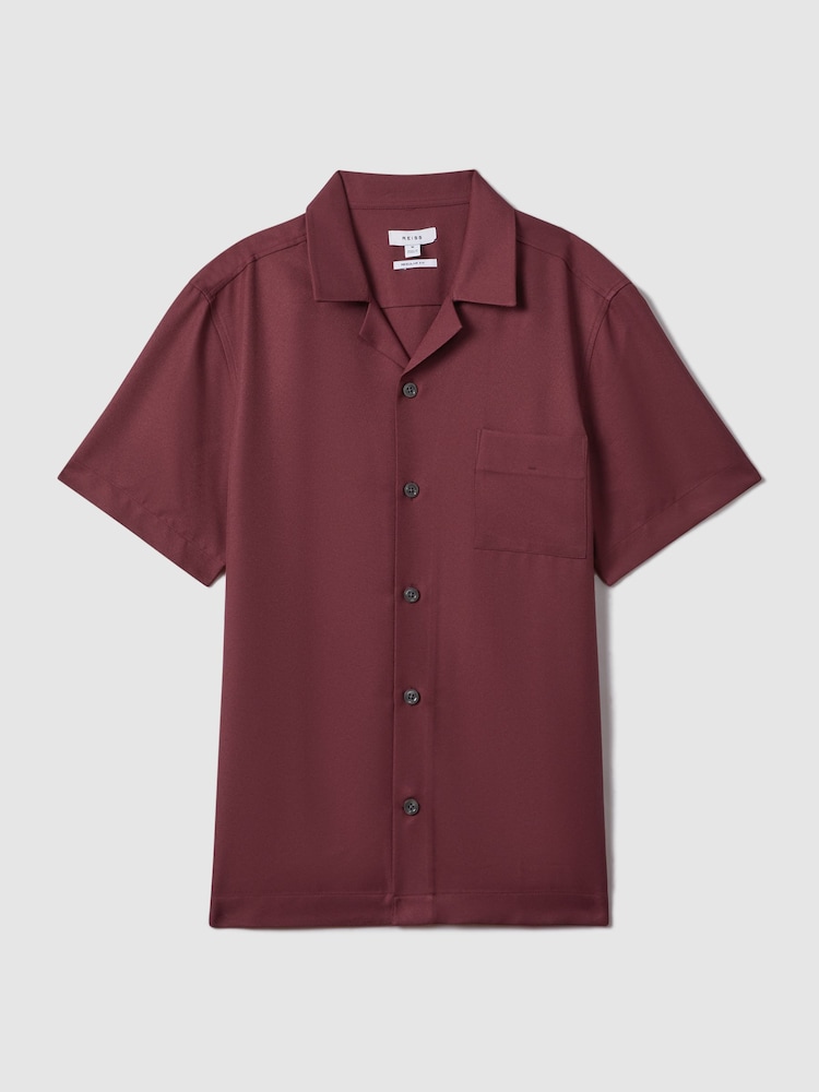 Reiss Brick Red Tokyo Cuban Collar Button-Through Shirt - Image 2 of 5