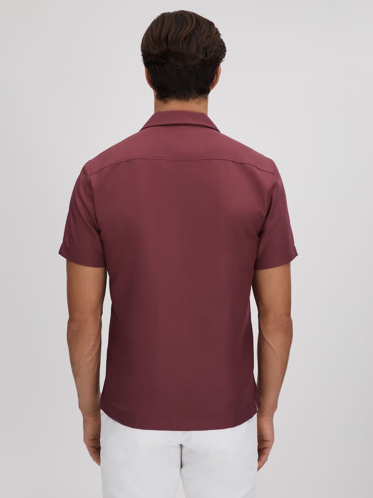 Reiss Brick Red Tokyo Cuban Collar Button-Through Shirt - Image 5 of 5