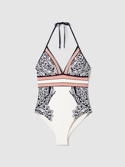 Reiss Navy/Red Monica Printed Tie Back Swimsuit - Image 2 of 5