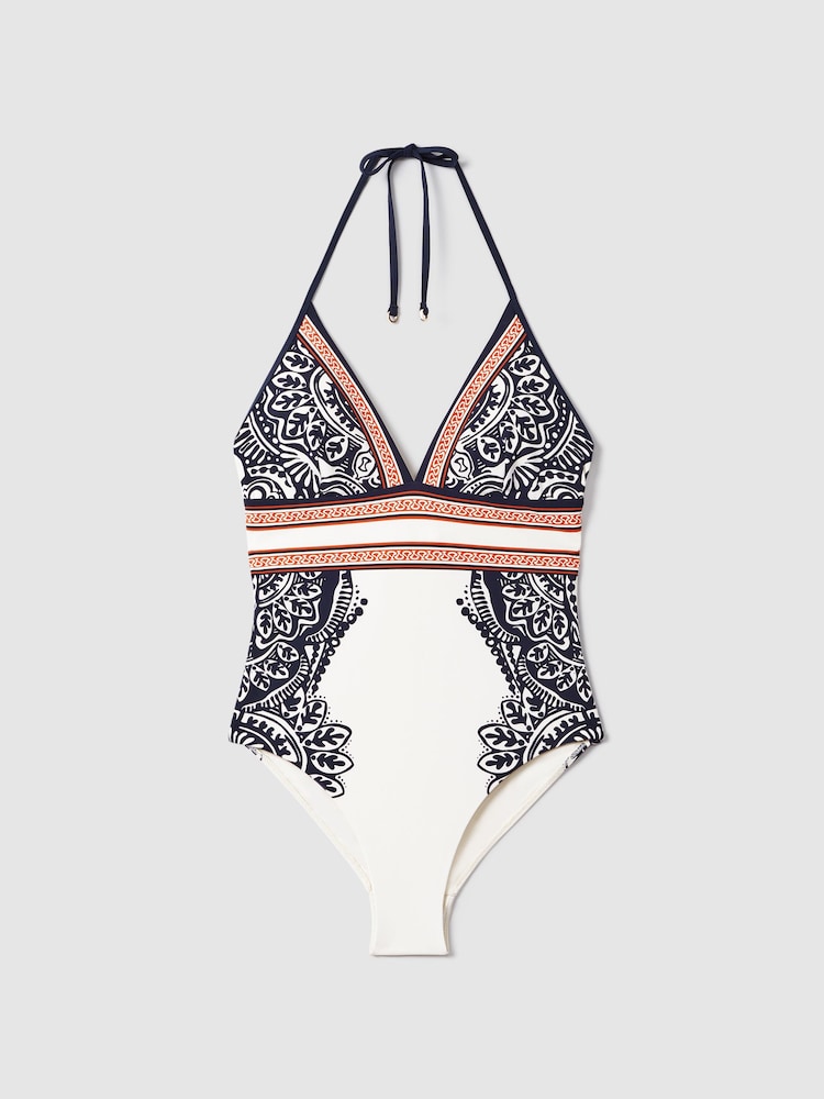 Reiss Navy/Red Monica Printed Tie Back Swimsuit - Image 2 of 5