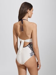 Reiss Navy/Red Monica Printed Tie Back Swimsuit - Image 5 of 5