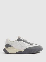 Reiss Grey/White Casper Leather Colourblock Running Trainers - Image 1 of 5