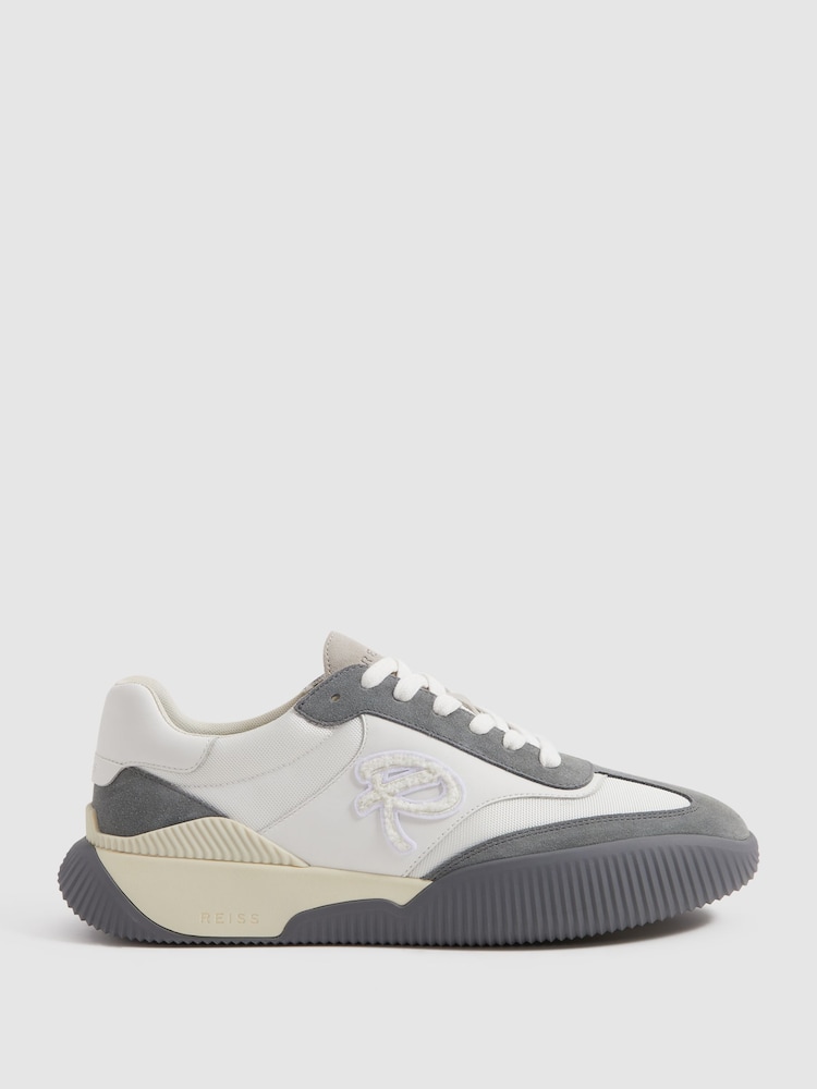 Reiss Grey/White Casper Leather Colourblock Running Trainers - Image 1 of 5