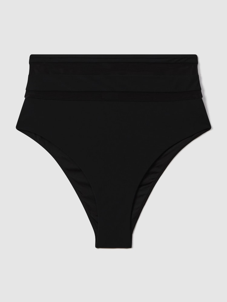 Reiss Black Jemma High Rise Mesh Bikini Bottoms - Image 2 of 5