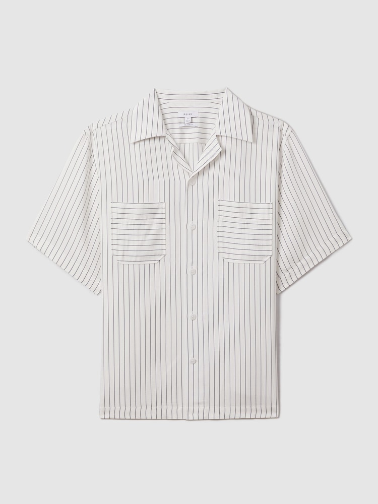 Reiss White/Navy Anchor Boxy Fit Striped Shirt - Image 2 of 6