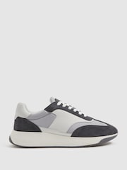 Reiss Grey Mix Emmett Leather Suede Running Trainers - Image 1 of 5