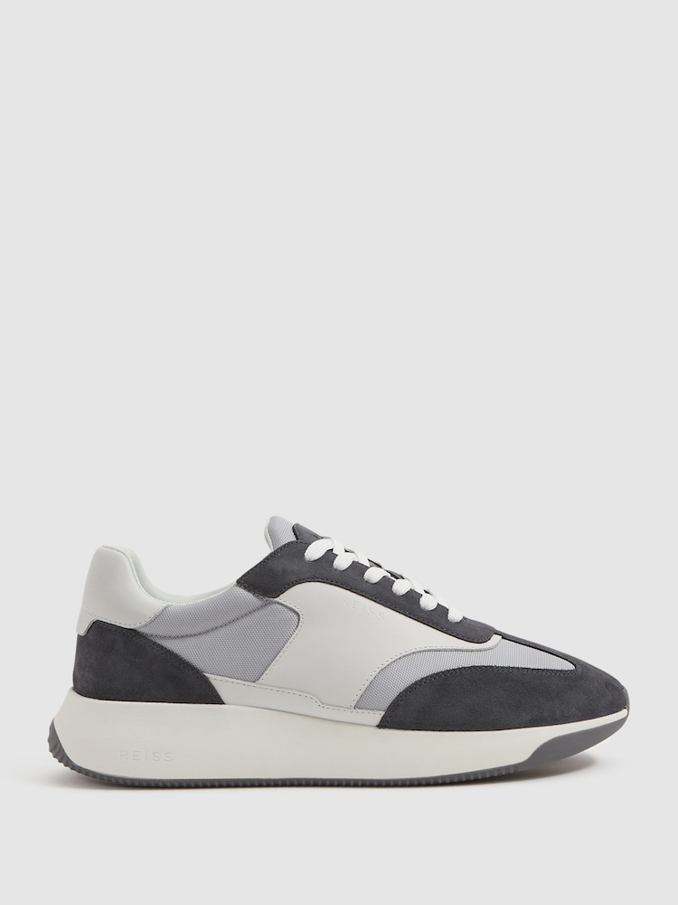 Reiss Grey Mix Emmett Leather Suede Running Trainers - Image 1 of 5