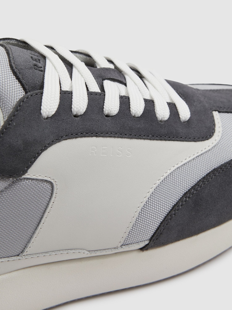 Reiss Grey Mix Emmett Leather Suede Running Trainers - Image 5 of 5