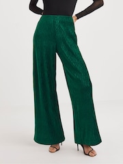 JD Williams Green Velvet Crinkle Wide Leg Trousers - Image 1 of 4