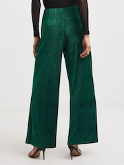 JD Williams Green Velvet Crinkle Wide Leg Trousers - Image 2 of 4