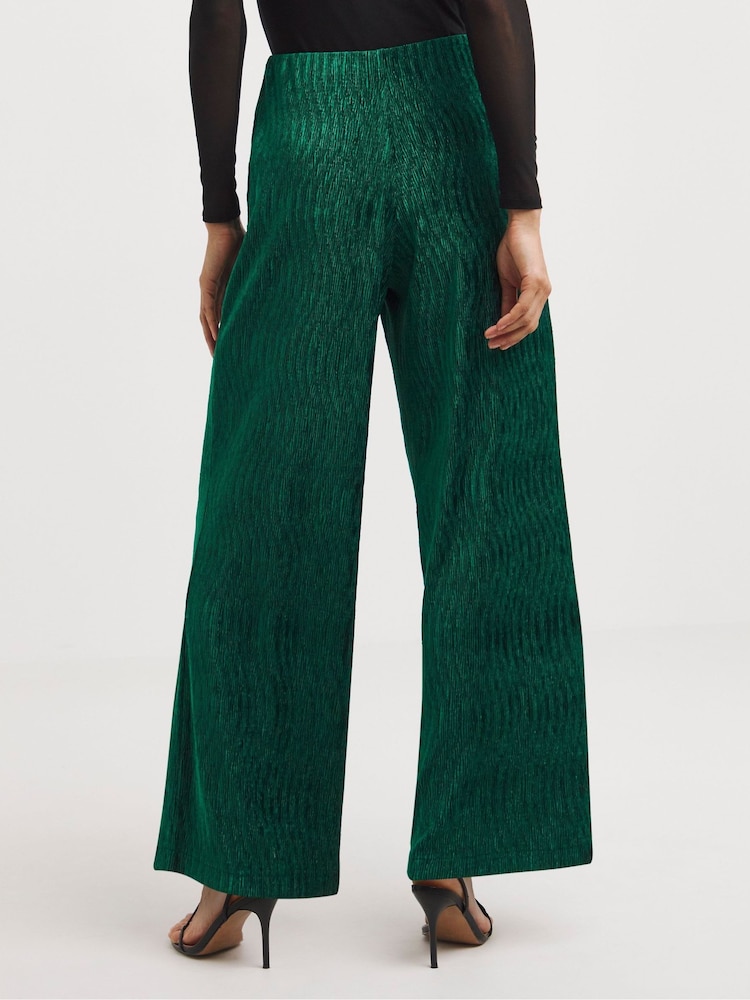 JD Williams Green Velvet Crinkle Wide Leg Trousers - Image 2 of 4