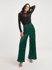 JD Williams Green Velvet Crinkle Wide Leg Trousers - Image 3 of 4