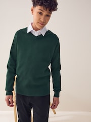 Green Knitted V-Neck School Jumper (3-16yrs) - Image 1 of 7