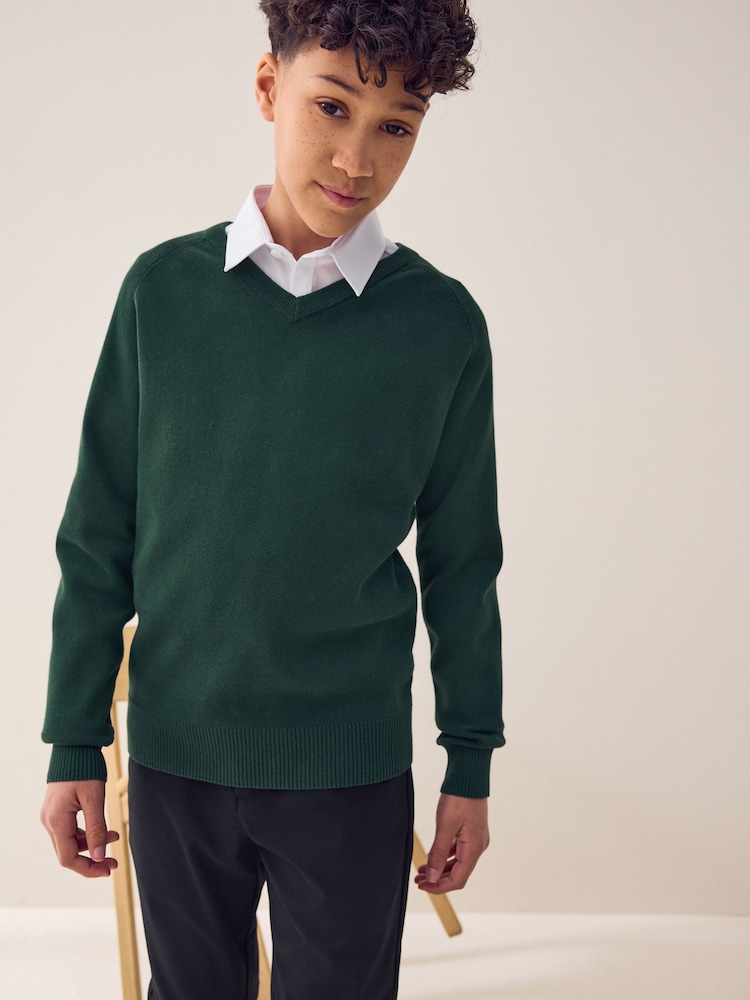 Green Knitted V-Neck School Jumper (3-16yrs) - Image 1 of 7