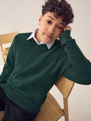 Green Knitted V-Neck School Jumper (3-16yrs) - Image 2 of 7