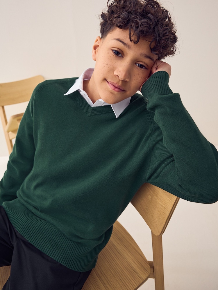 Green Knitted V-Neck School Jumper (3-16yrs) - Image 2 of 7