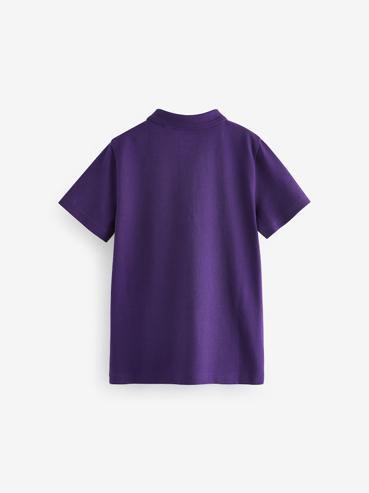 Purple Regular Fit Cotton School Short Sleeve 100% Cotton Polo Shirts 2 Pack (3-16yrs) - Image 3 of 4