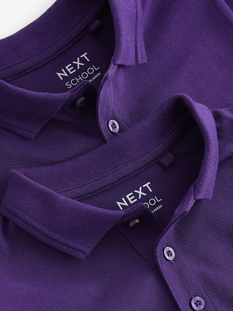 Purple Regular Fit Cotton School Short Sleeve 100% Cotton Polo Shirts 2 Pack (3-16yrs) - Image 4 of 4
