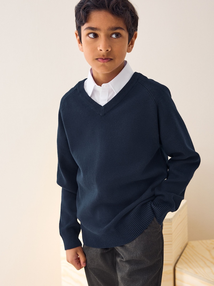Navy Blue Knitted V-Neck School Jumper (3-16yrs) - Image 1 of 7
