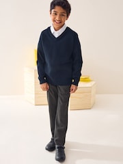 Navy Blue Knitted V-Neck School Jumper (3-16yrs) - Image 2 of 7