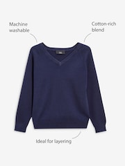 Navy Blue Knitted V-Neck School Jumper (3-16yrs) - Image 3 of 7
