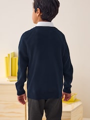 Navy Blue Knitted V-Neck School Jumper (3-16yrs) - Image 4 of 7