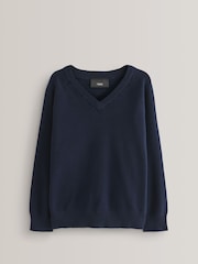 Navy Blue Knitted V-Neck School Jumper (3-16yrs) - Image 5 of 7