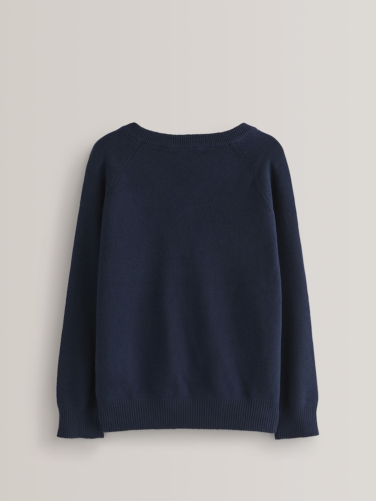 Bleu marine - Pull scolaire en maille à col en V (3-16 ans) - Image 6 of 7