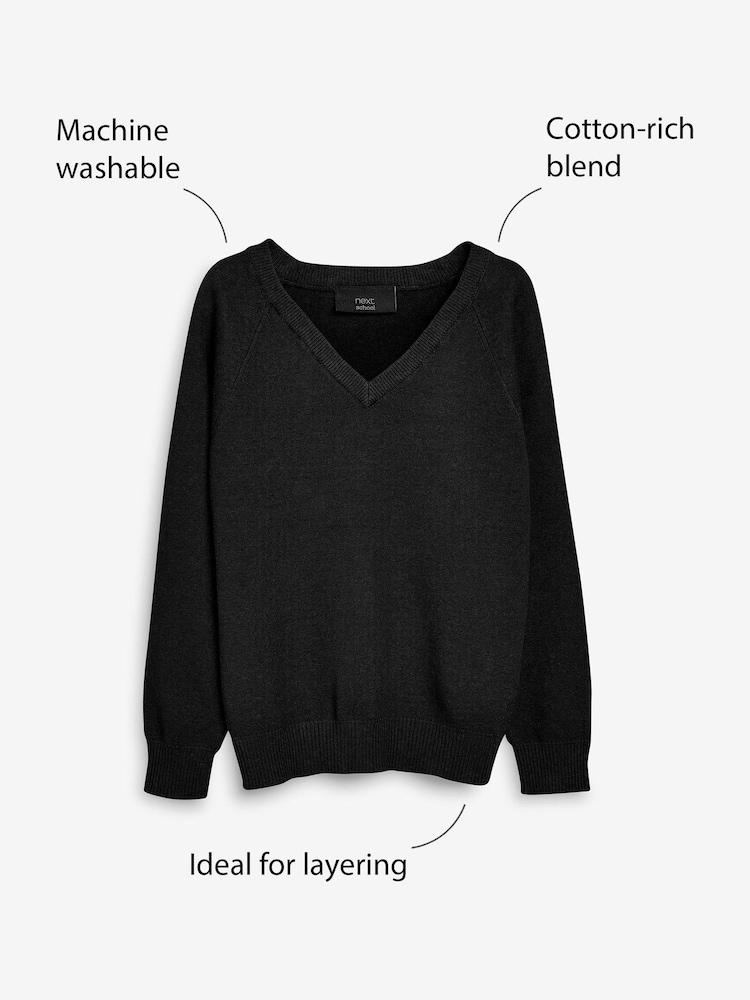 Black Knitted V-Neck School Jumper (3-16yrs) - Image 4 of 6