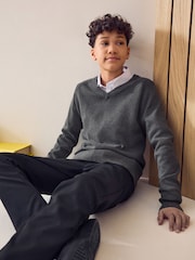 Grey Knitted V-Neck School Jumper (3-16yrs) - Image 1 of 4