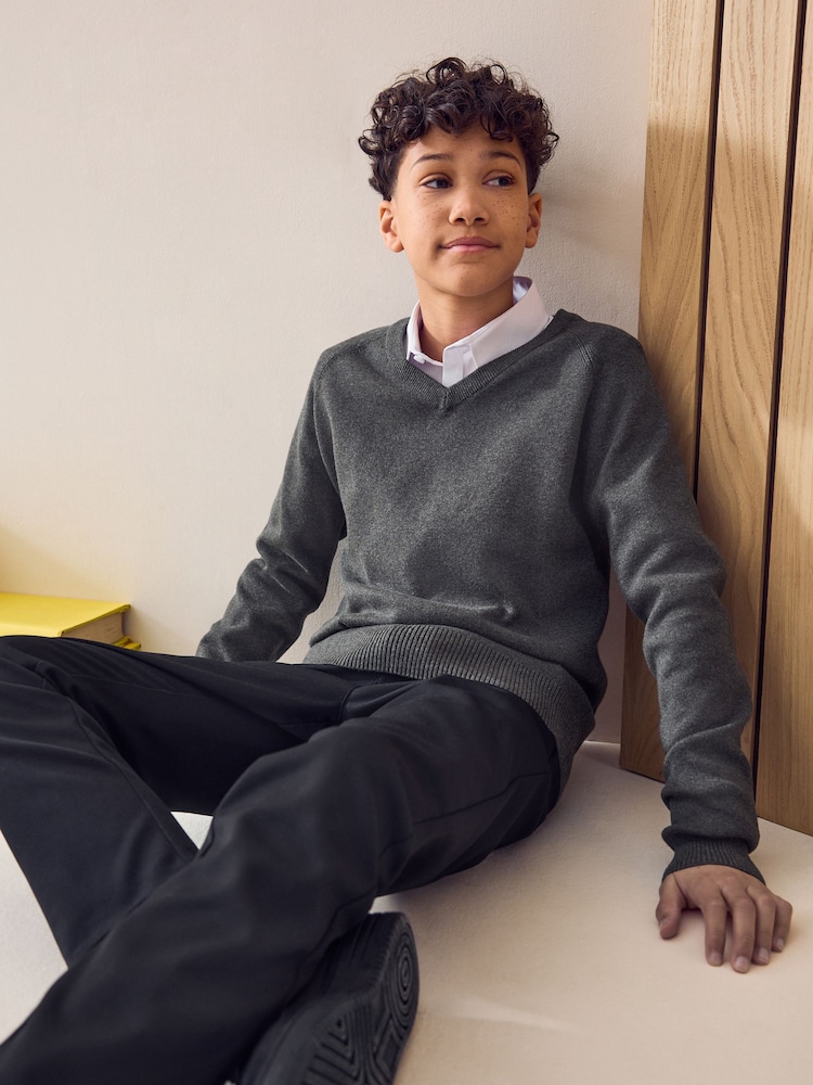 Grey Knitted V-Neck School Jumper (3-16yrs) - Image 1 of 4