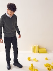 Grey Knitted V-Neck School Jumper (3-16yrs) - Image 2 of 4