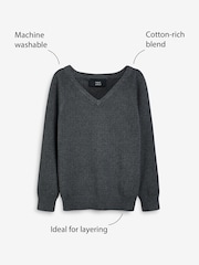 Grey Knitted V-Neck School Jumper (3-16yrs) - Image 3 of 4